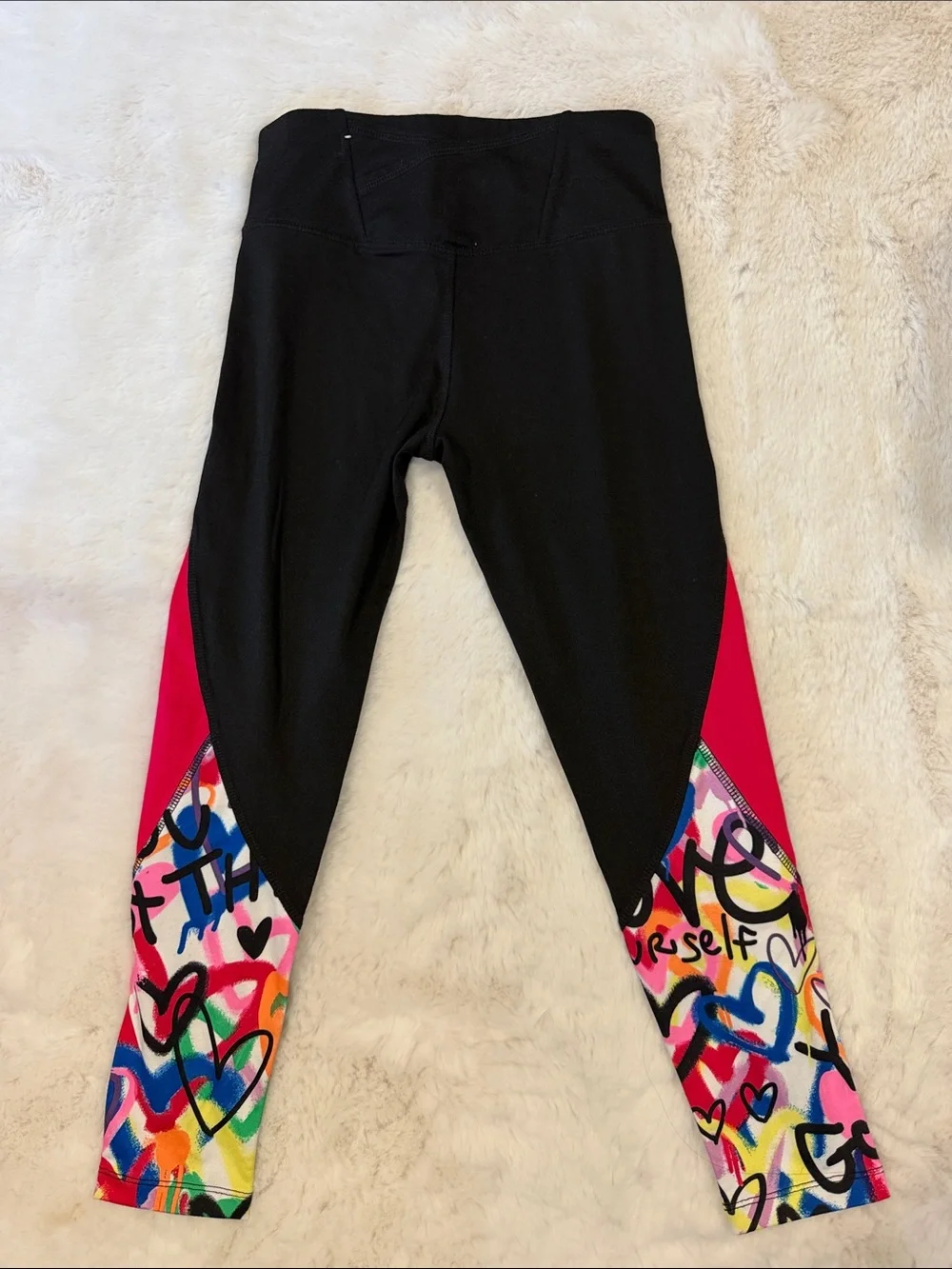 Justice Black & Hot Pink Graffiti-Accent Active Leggings